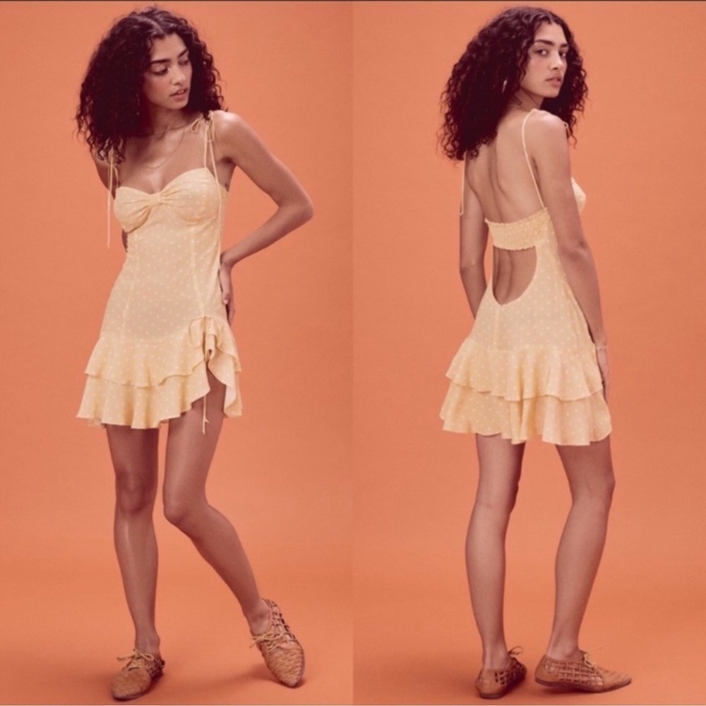 For Love & Lemons Mini Dress Women’s Medium Limoncello Polka Dot Ruffled  M